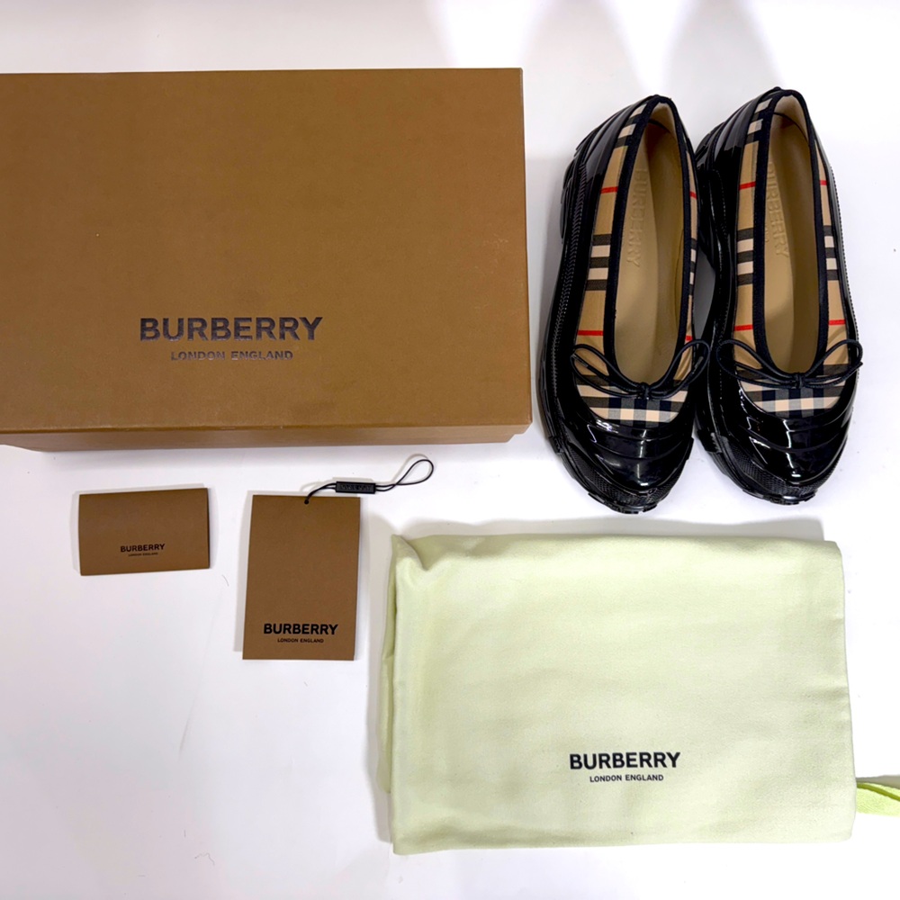 Burberry Black/Beige House Check Canvas And Rubber Linford Ballet Flats Size 38 - Picture 7 of 7